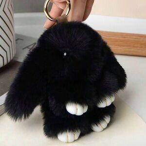 Luxe Bag Charm Black Furry Long Eared Bunny - NWT